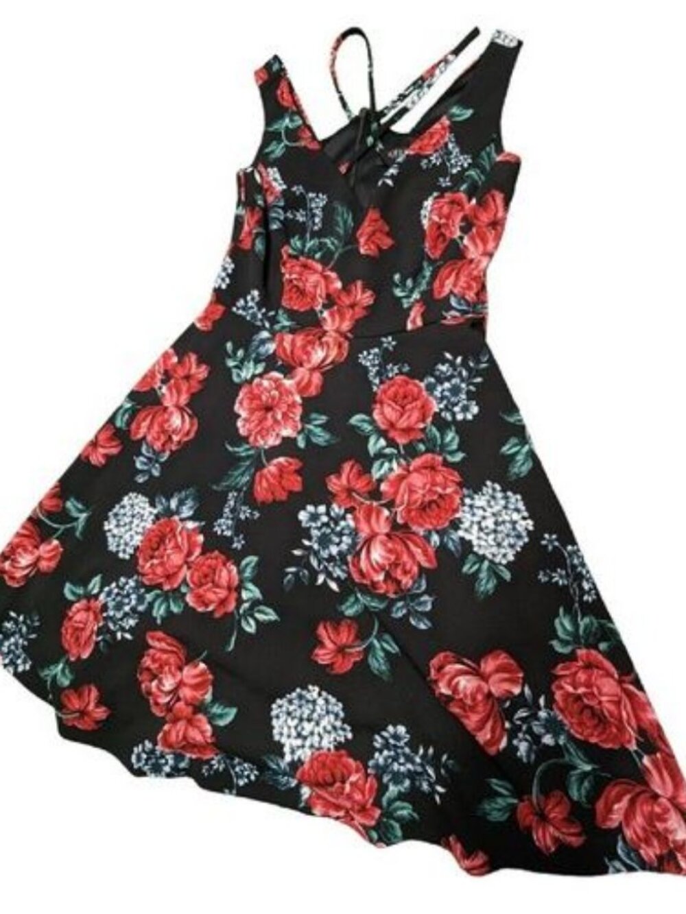 Guess Rose Floral Sleeveless Back Zip Stretch A-Line Dress Women's Size 4